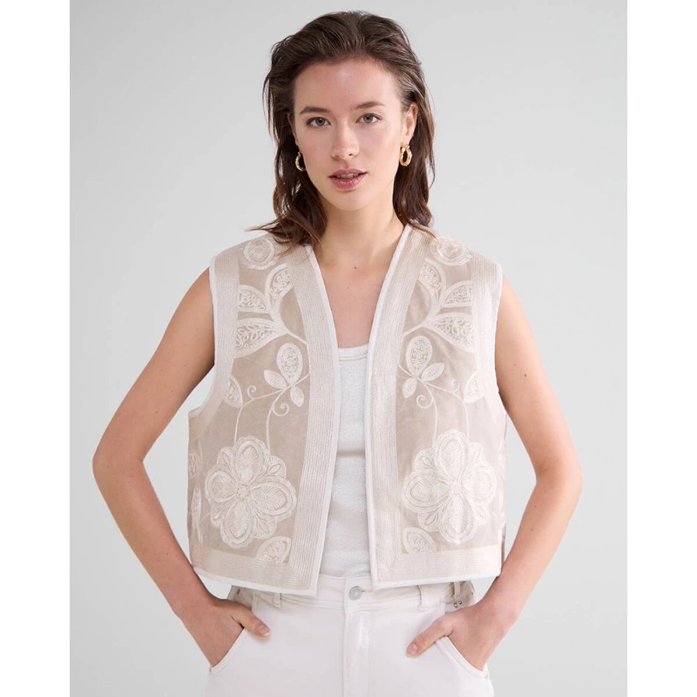 Summum Woman Geborduurd Gilet voor Vrouwen Beige Dames