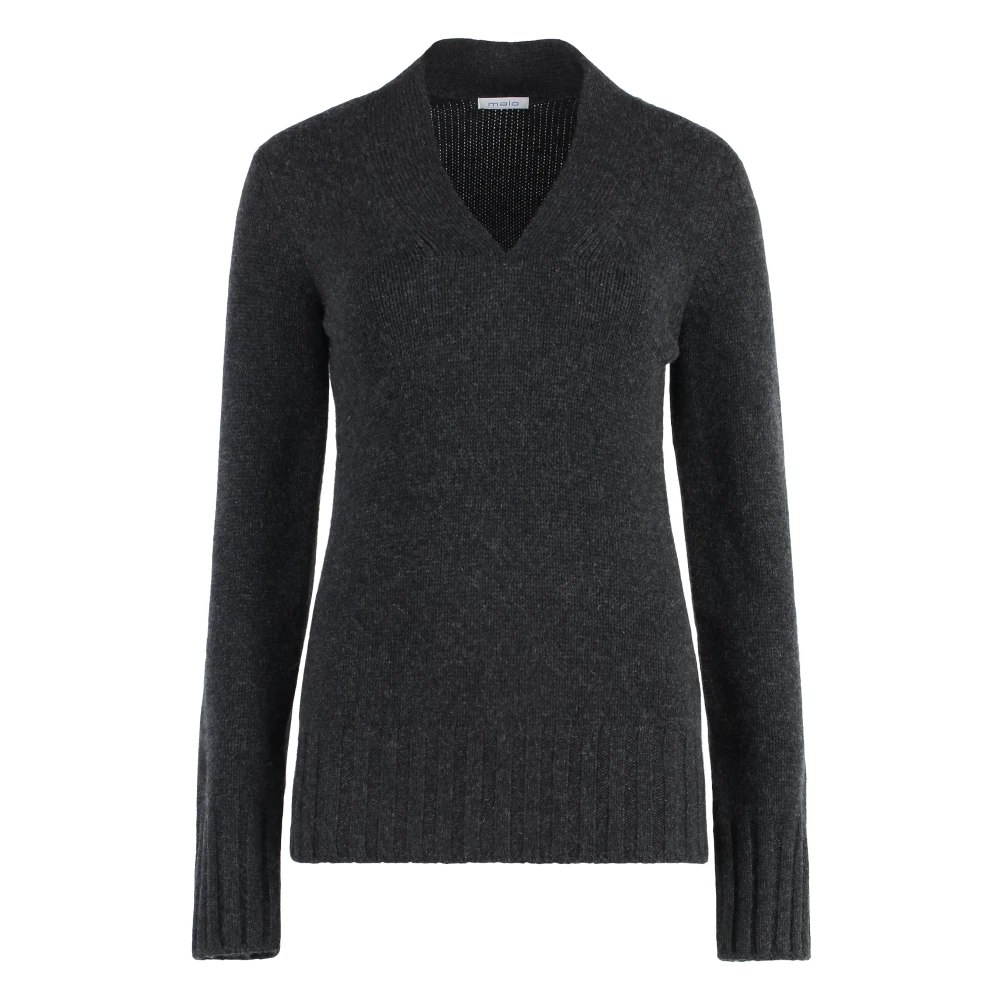 Malo Luxe Cashmere Sweater met Ribgebreide Randen Gray Dames