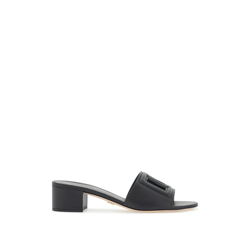 Dolce & Gabbana Stiliga DG Logo Läder Slides Black, Dam