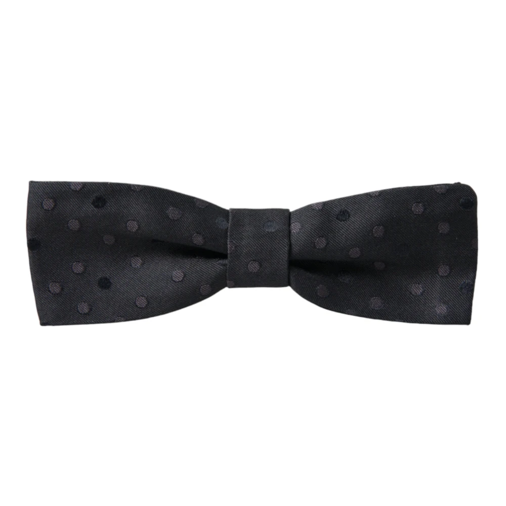 Dolce & Gabbana Elegante Grijze Polka Dot Zijden Vlinderdas Black Heren
