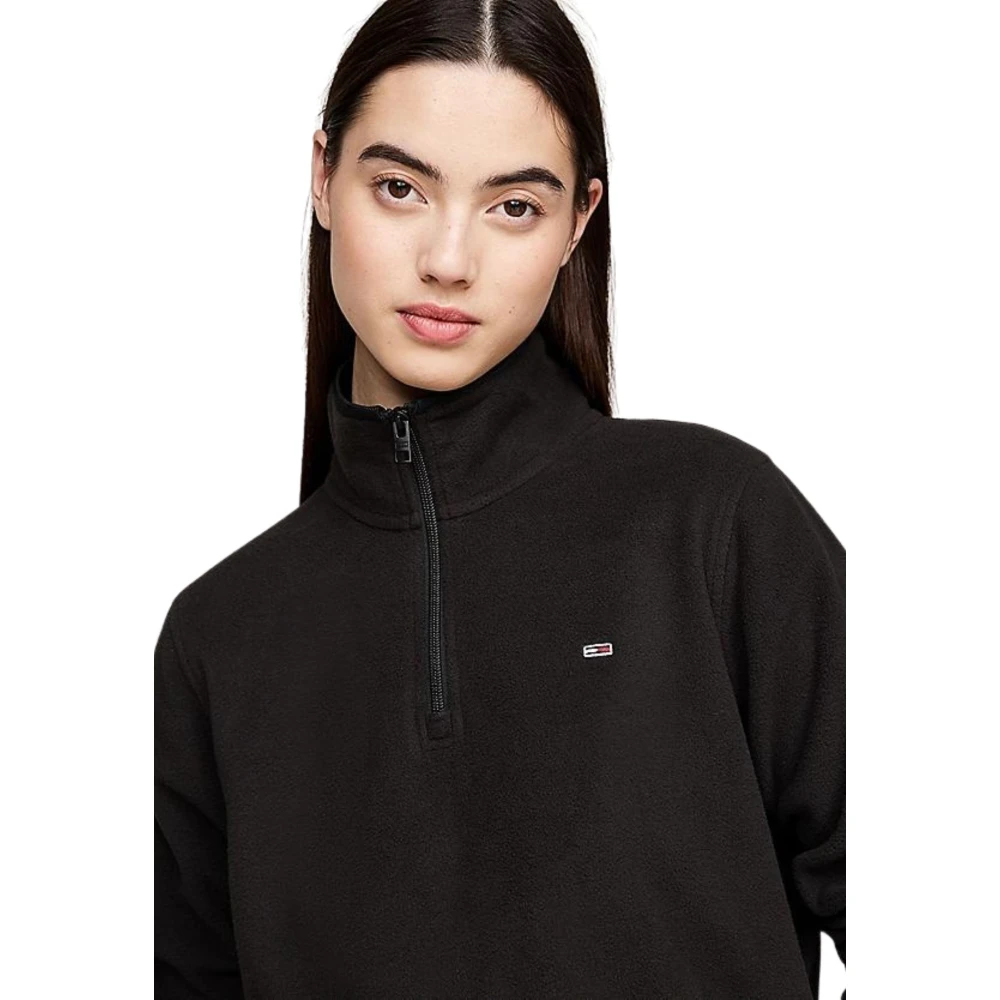 Tommy Hilfiger Zwarte Fleece Half-Zip Sweater Black Dames