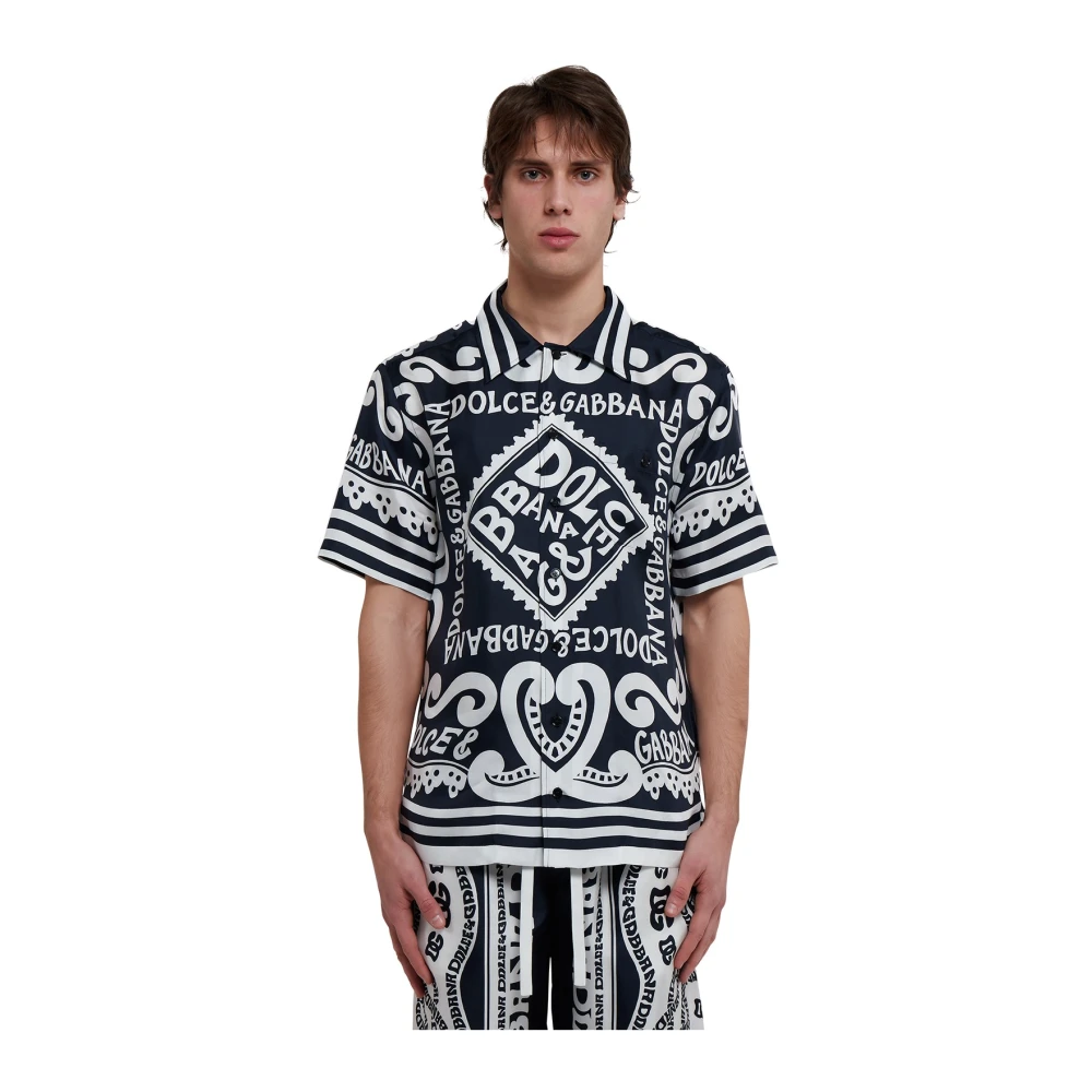 Dolce & Gabbana Zijden overhemd met marineprint en vanity-kraag Multicolor Heren
