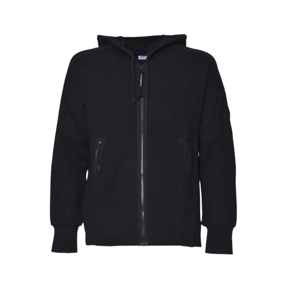 C.p. Company Men's Blue Zip-Throughs, L, Diagonal Raised Fleece Hooded Full Zip Sweatshirt