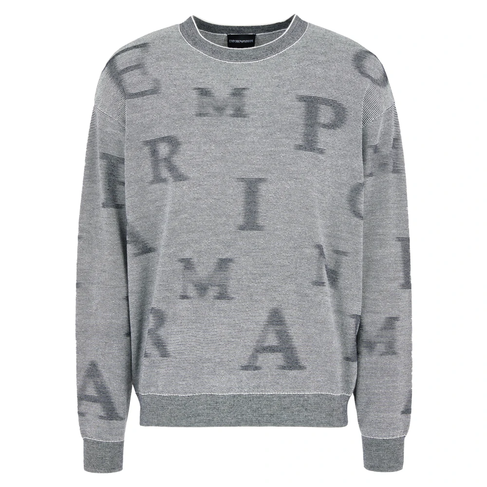Emporio Armani Gestreepte wollen trui met jacquard-letters Gray Heren