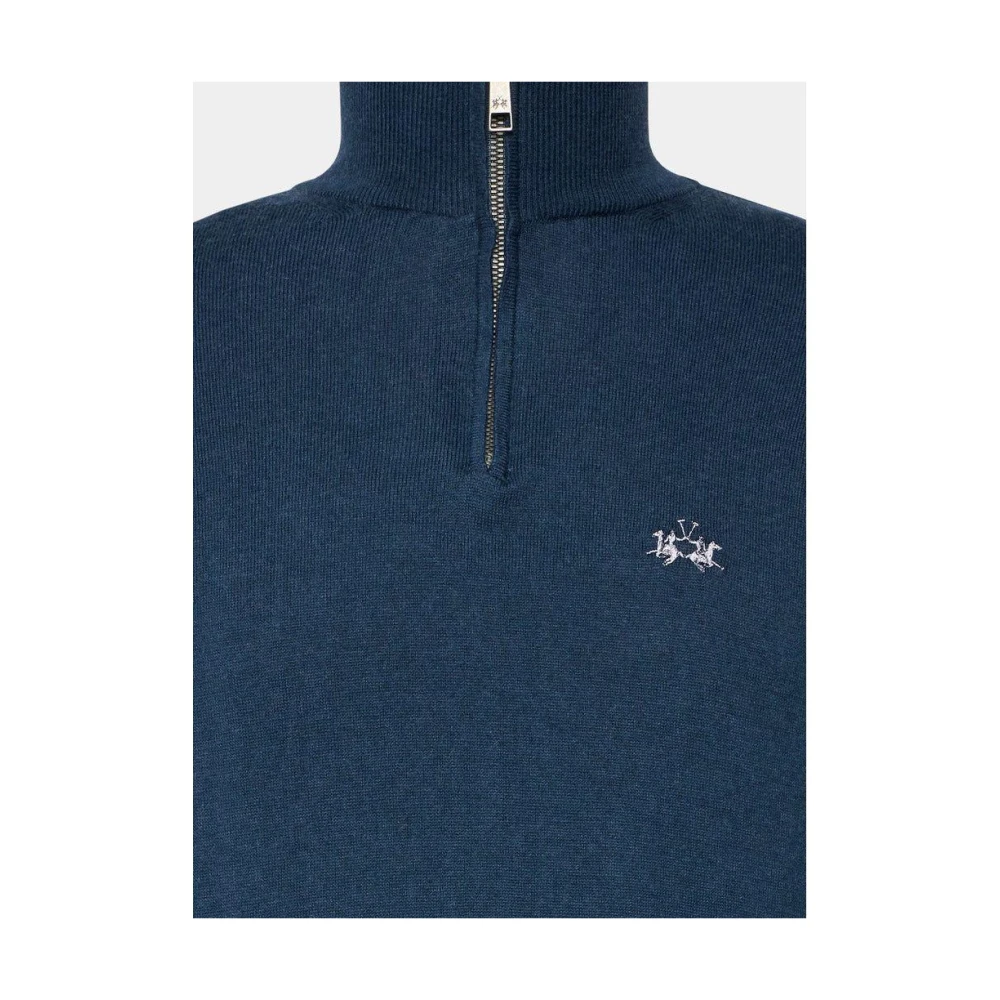 LA MARTINA Half-Zip Geborduurde Trui Blue Heren