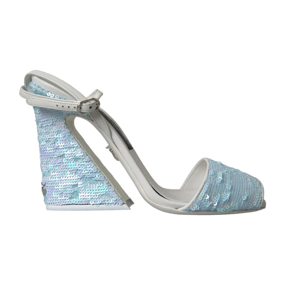 Dolce & Gabbana Women's Blue High Heel Sandals, 6 Uk, Sequin Ankle Strap Sandals