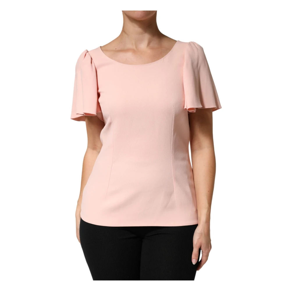 Dolce & Gabbana Women's Pink Blouses, L, Short Sleeves Round Neck Blouse Top