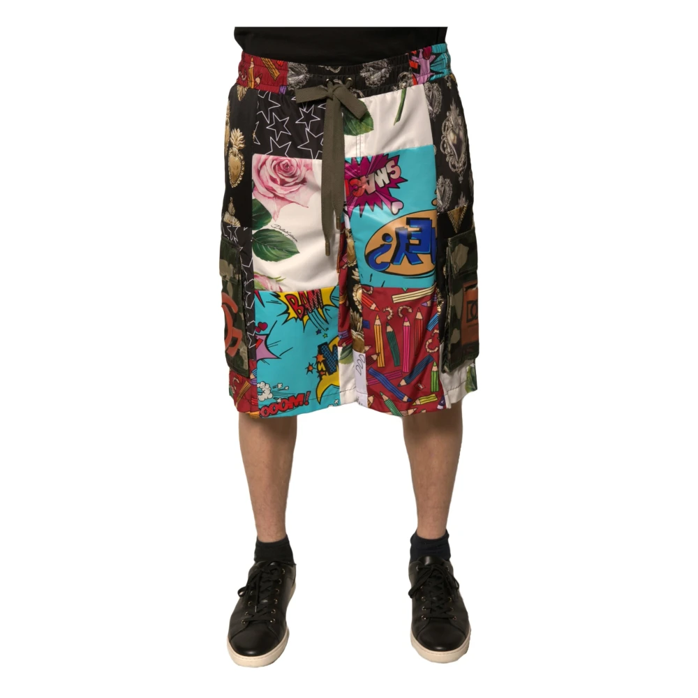 Dolce & Gabbana Men's Patchwork Cargo Bermuda Shorts With Drawstring