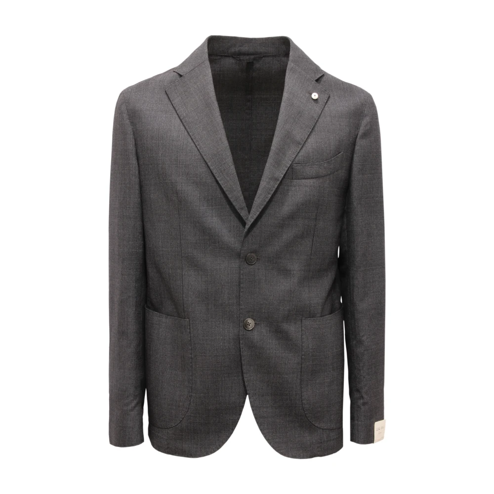 L.b.m. 1911 Men's Gray Slim Fit Wool Glen Check Suit