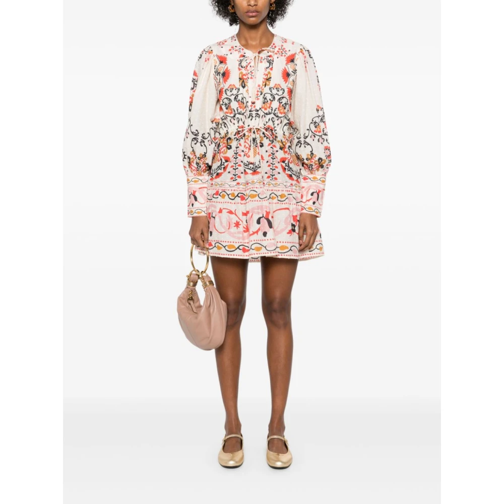 Farm Rio Amandel Beige Trekkoord Jurk Multicolor Dames