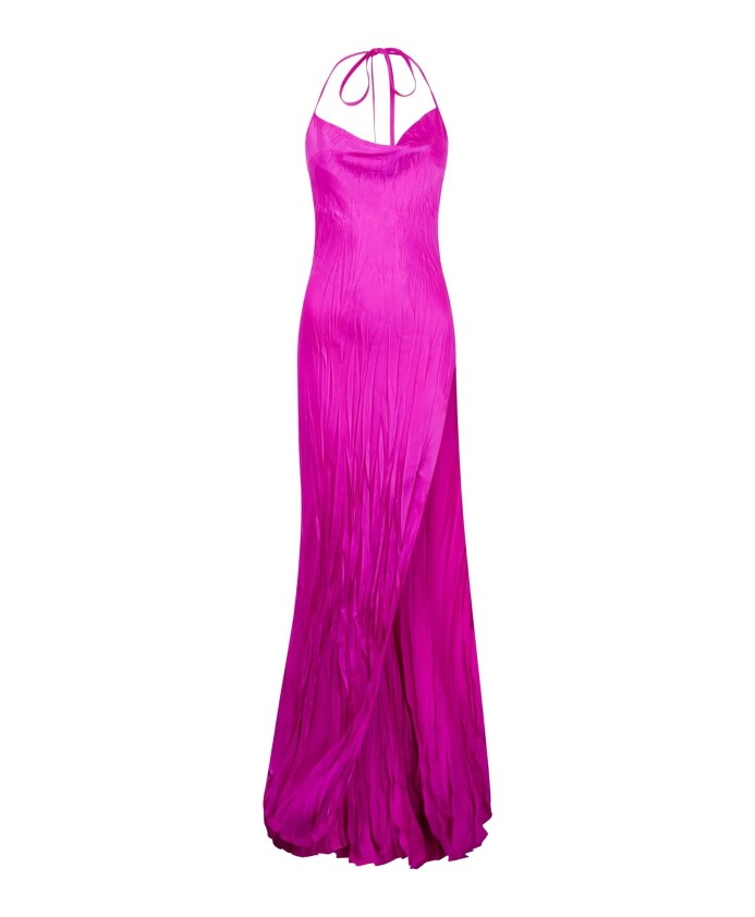 fuchsia-silk-satin-v-neck-dress