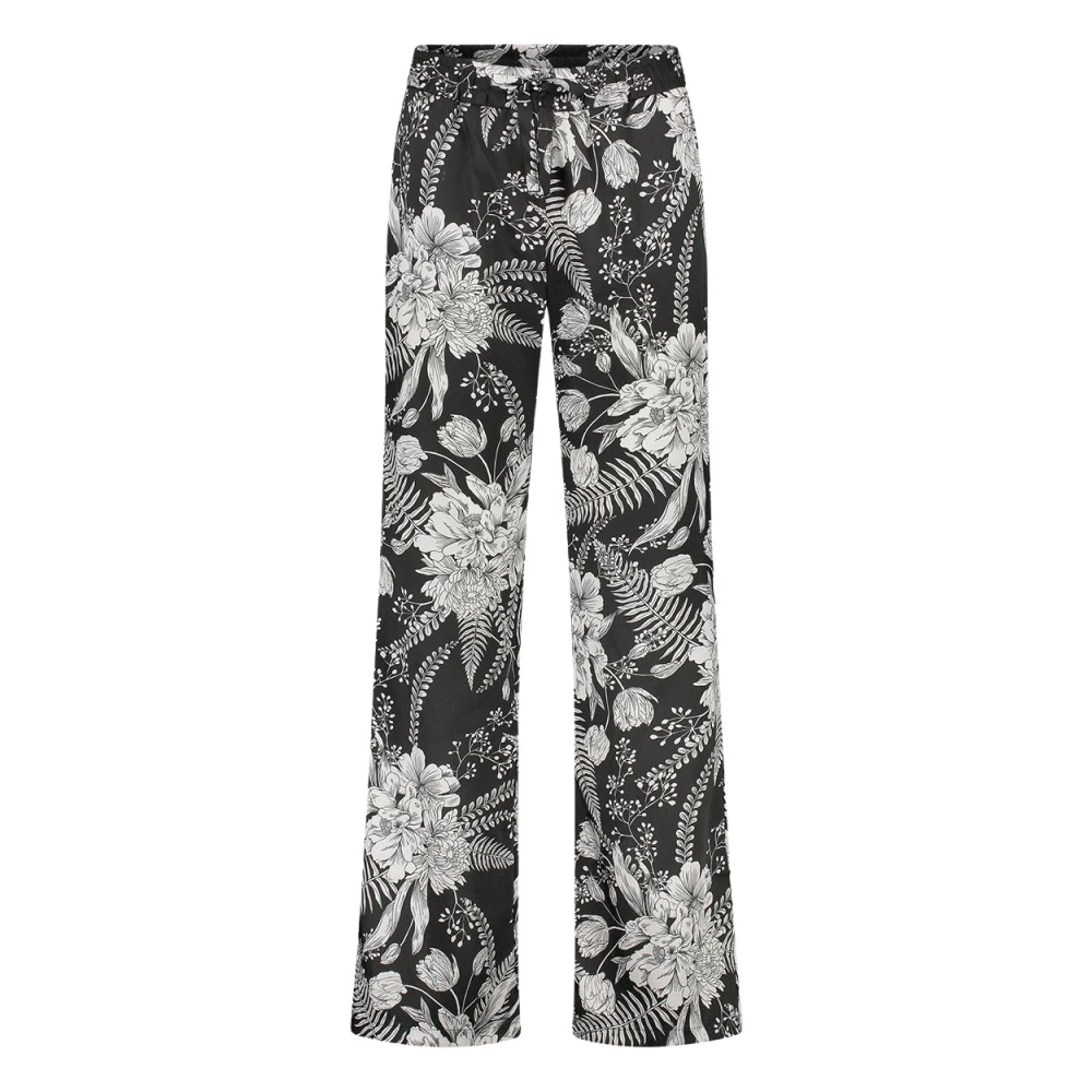 Jane Lushka Bloemen Wijde Pijp Broek Black Dames