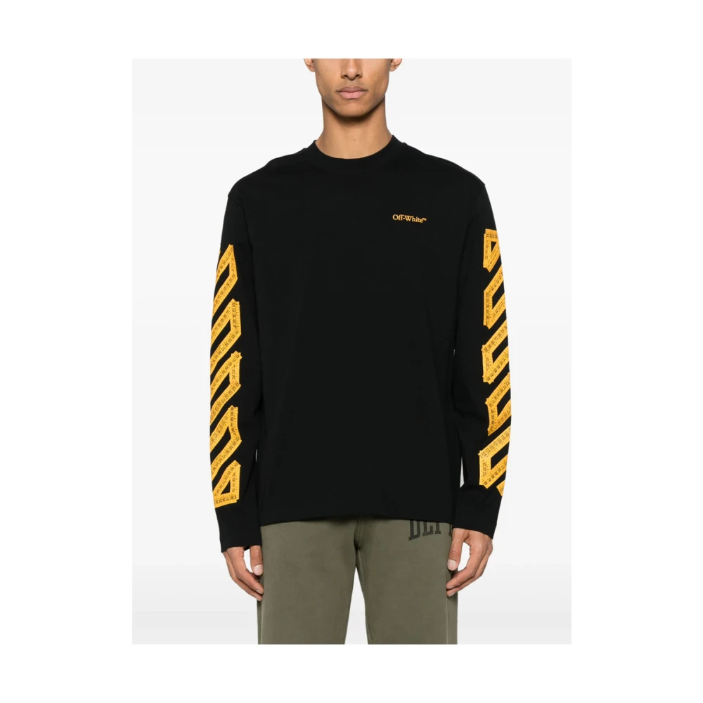 Off White Zwart Logo Print Crew Neck T-shirt Black Heren