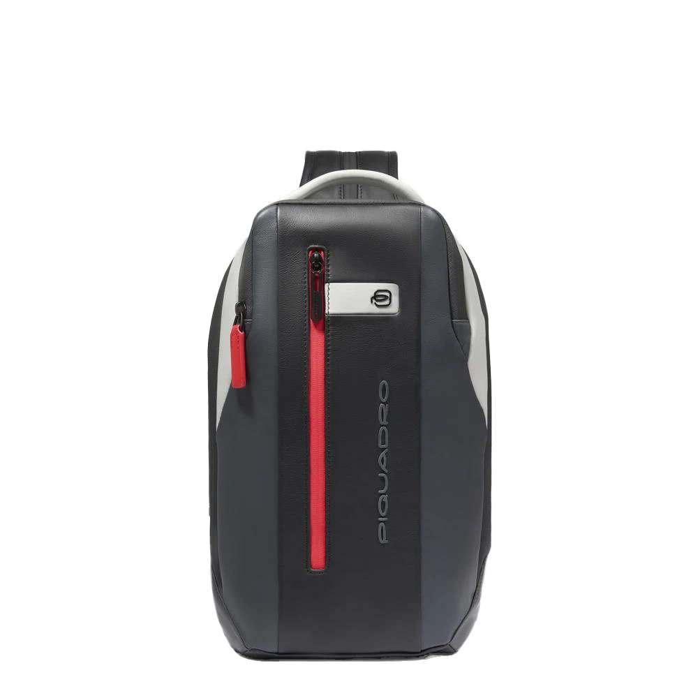 Piquadro Herren Schwarz Sling Bag Im Ipad®-Format Aus Leder Mit Rucksack-Option Und Tasche Für Airpods®, Rfid-Geschützt
