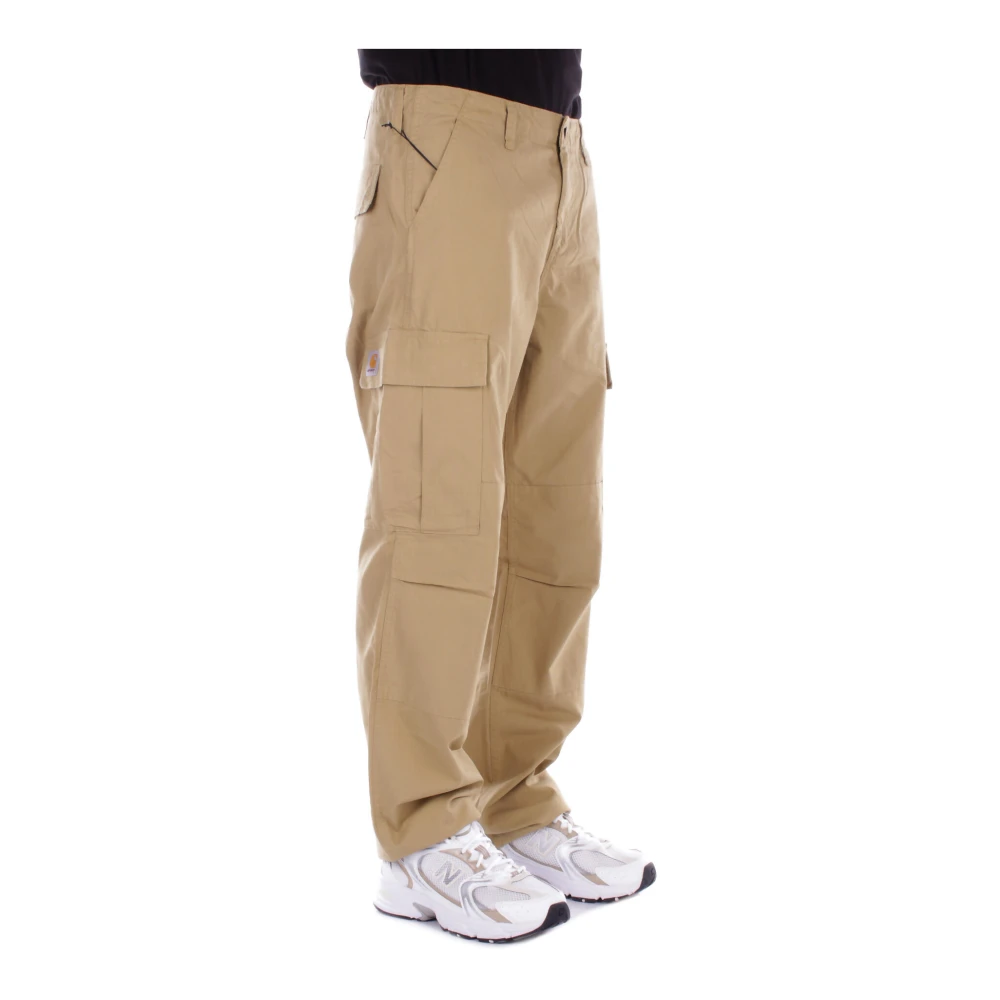 Carhartt WIP Donkergele Broek Logo Rits Knoop Yellow Heren