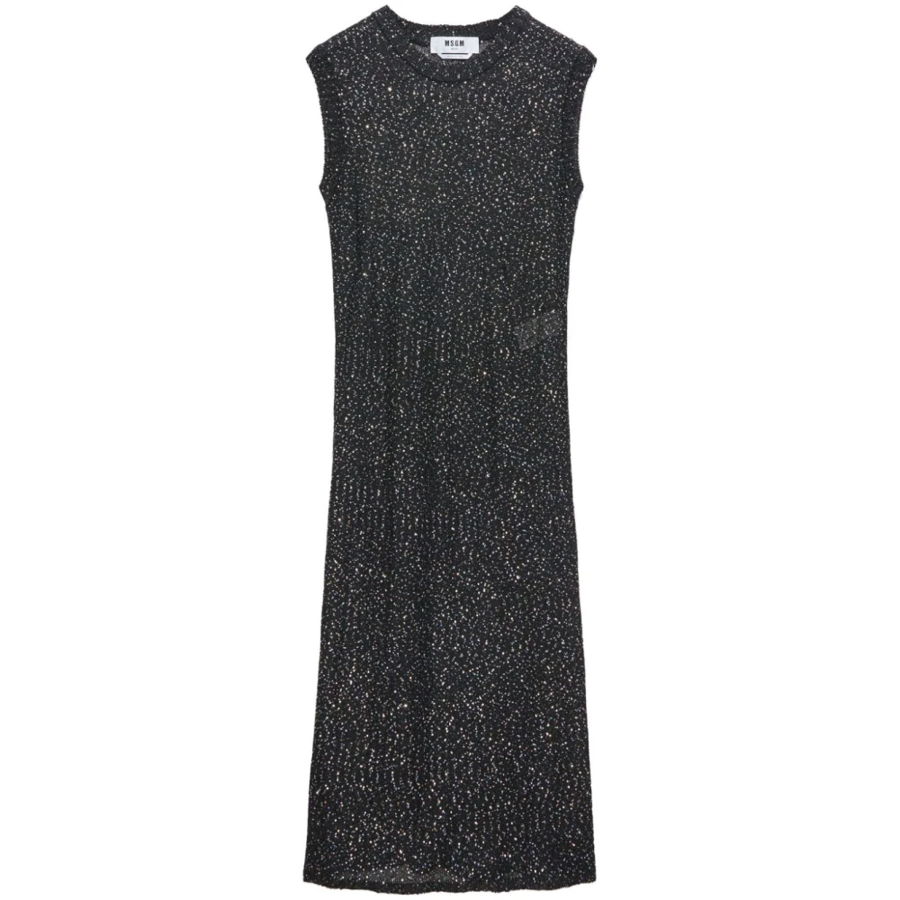 Msgm Zwarte Gebreide Paillettenjurk Black Dames