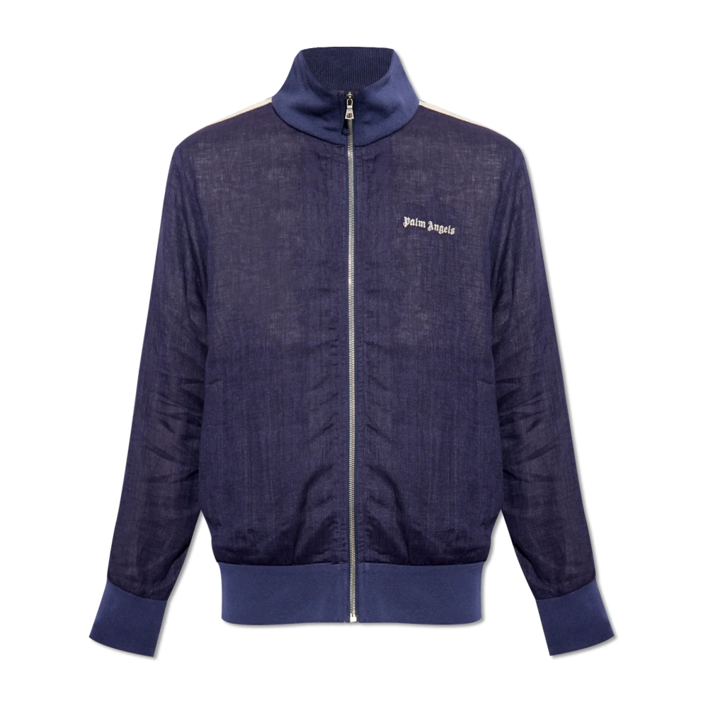 Palm Angels Men's Blue Light Jackets, L, Linen Jacket With Logo