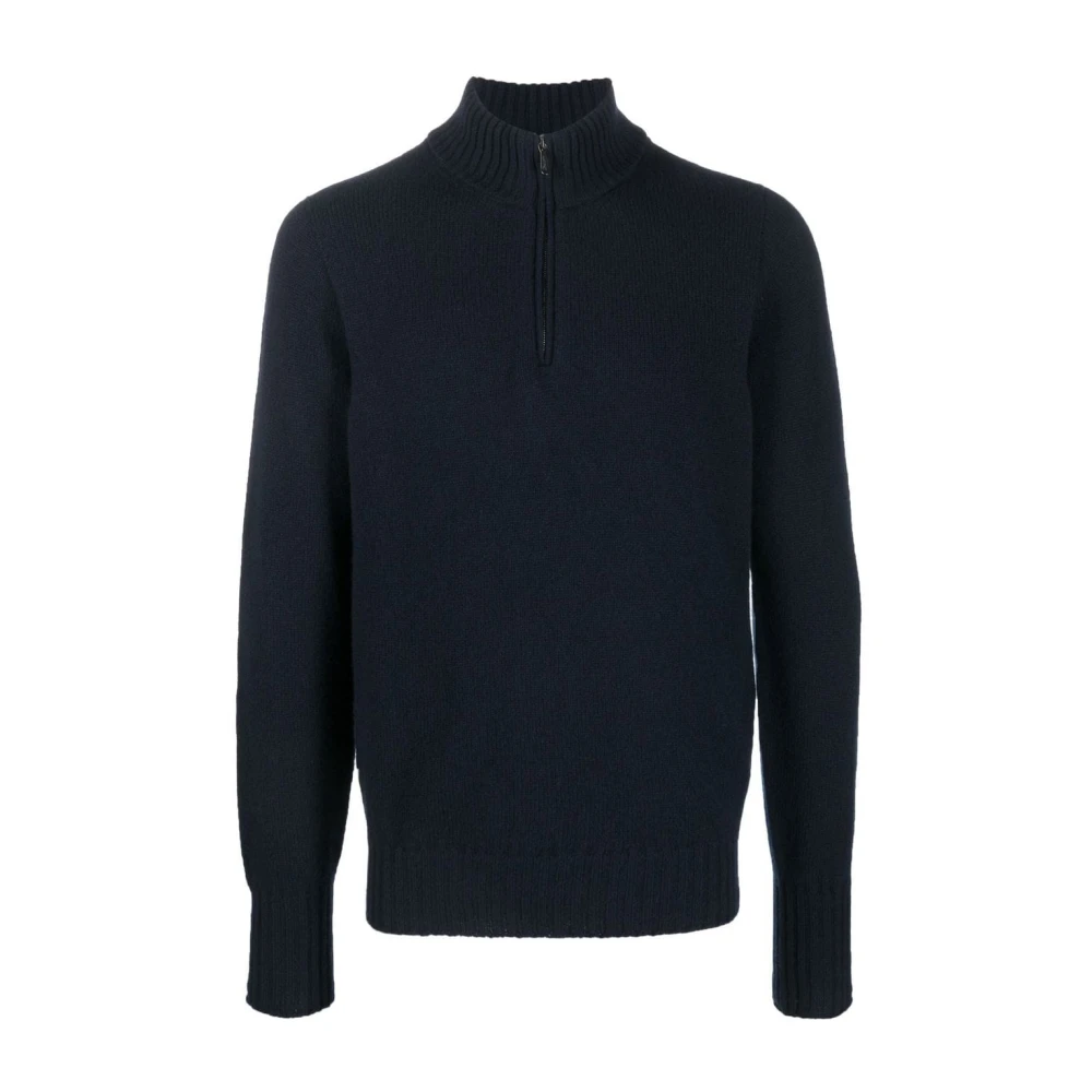 Drumohr Navy Mock-Neck Sweater met Halve Rits Blue Heren
