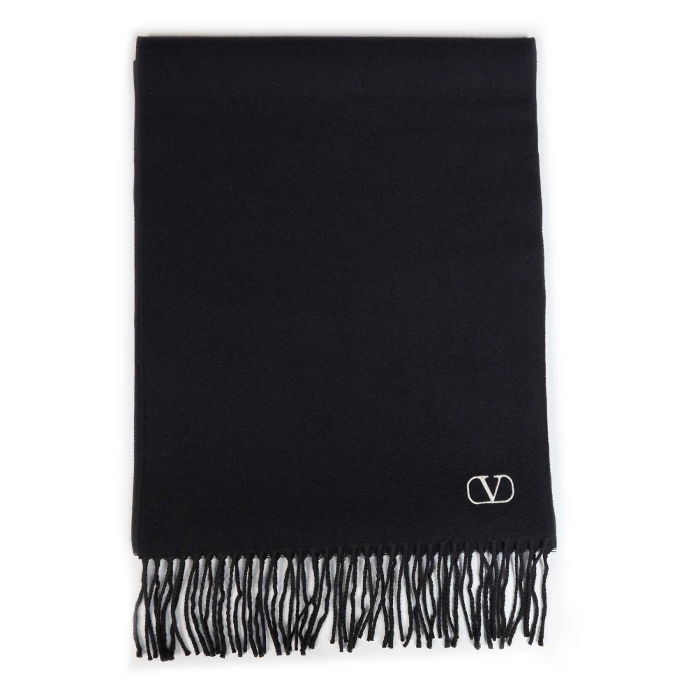 Valentino Garavani , Winter Scarves, Male, Black, One Size, Wool Scarf With Vlogo Embroidery - Image 8
