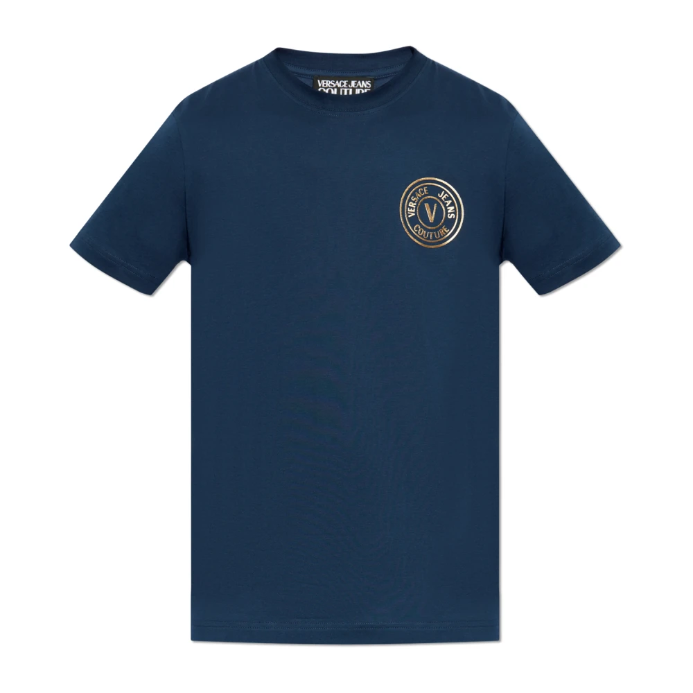 Versace Jeans Couture Men's Blue T-Shirt With Printed Logo