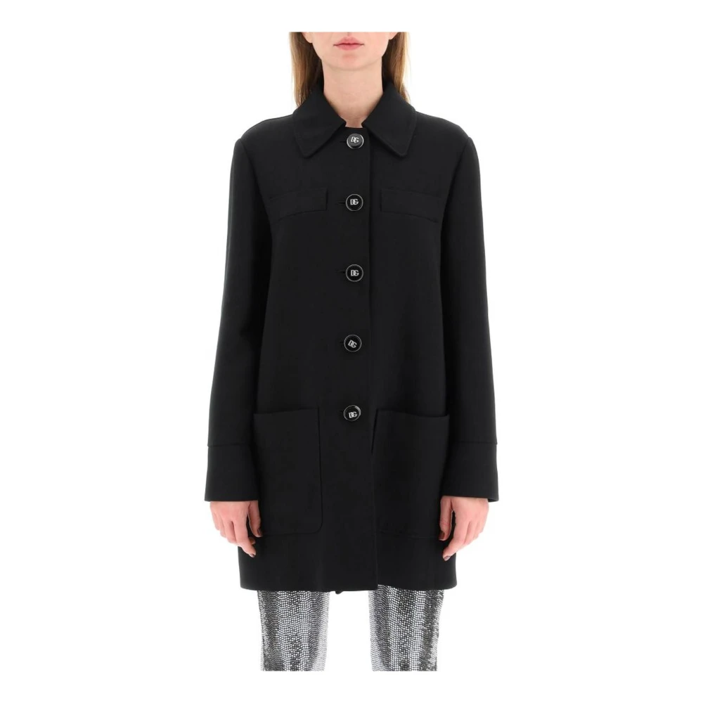 Dolce & Gabbana Dames Logoed-Button Caban Jas Black Dames