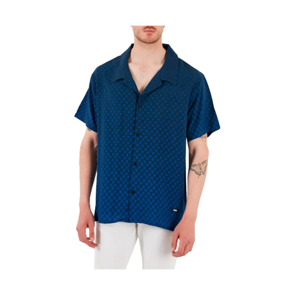 Hugo Mannelijk Blauw Overhemden Heren, L, Linnen, Bloemen Zomer Overhemd