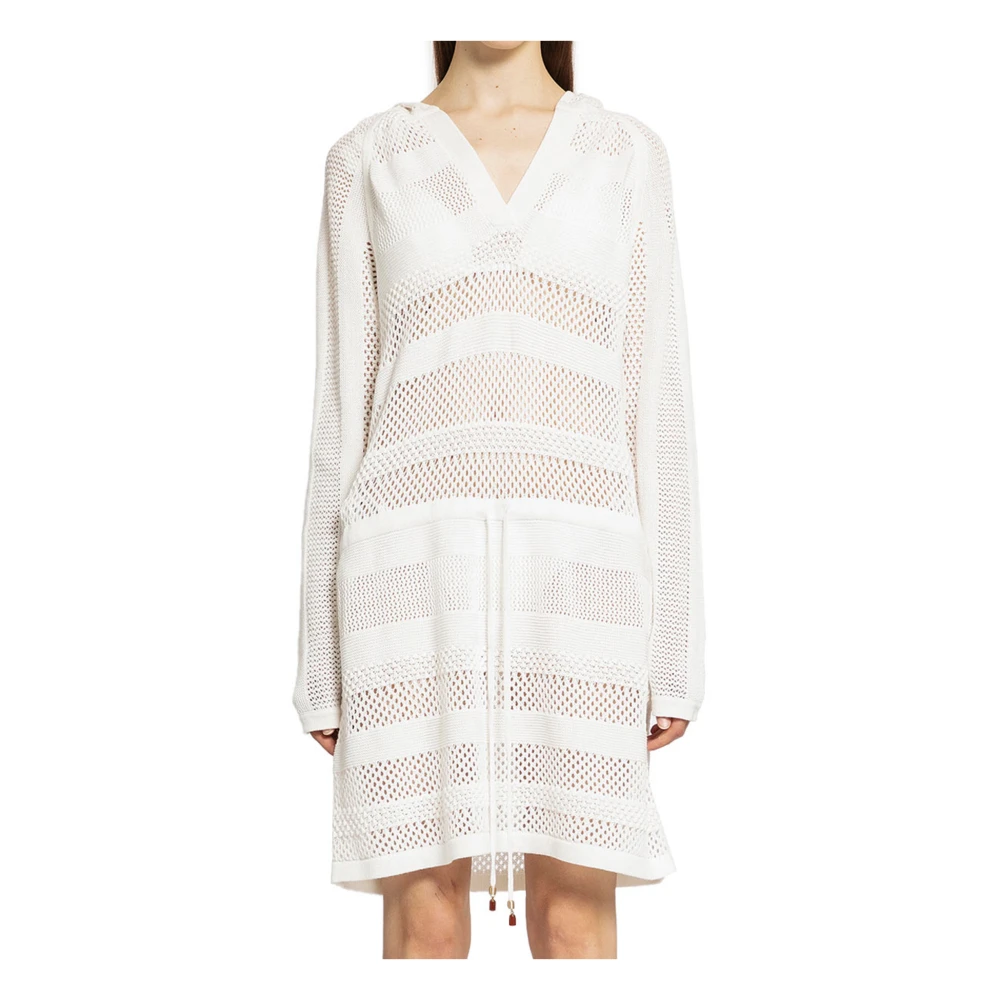 Zimmermann Gehaakte Gebreide Hoodie Mini Jurk White Dames