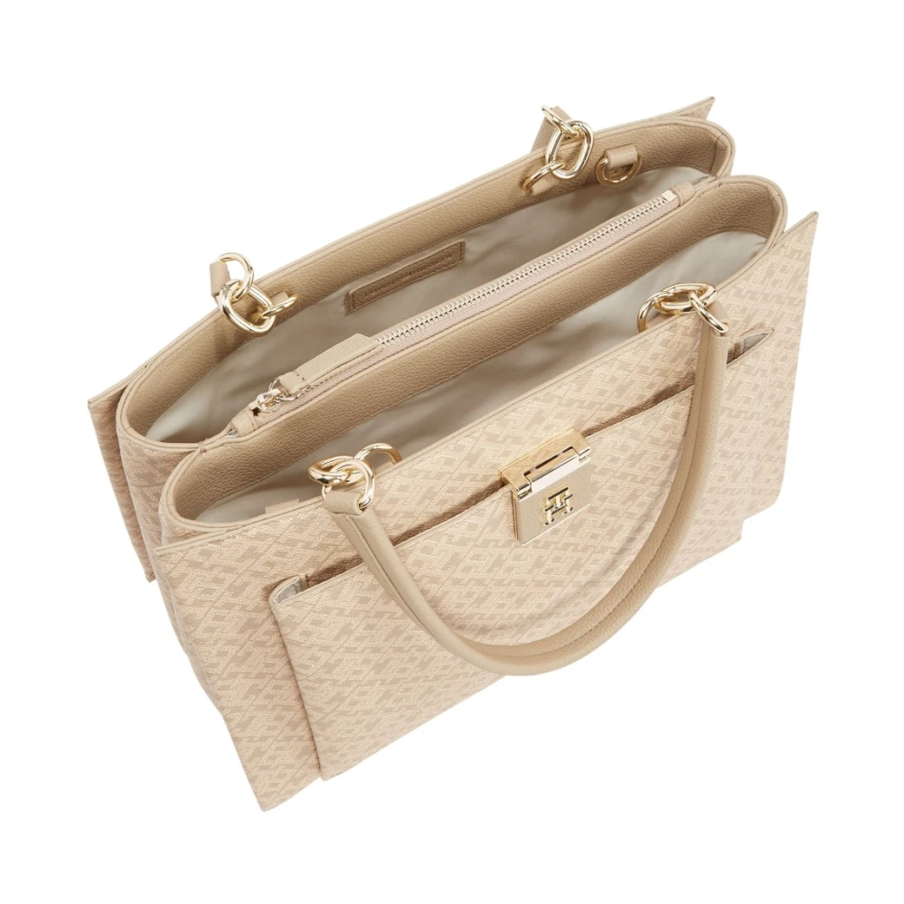 Tommy Hilfiger Beige Handtas Mono Satchel Beige Dames