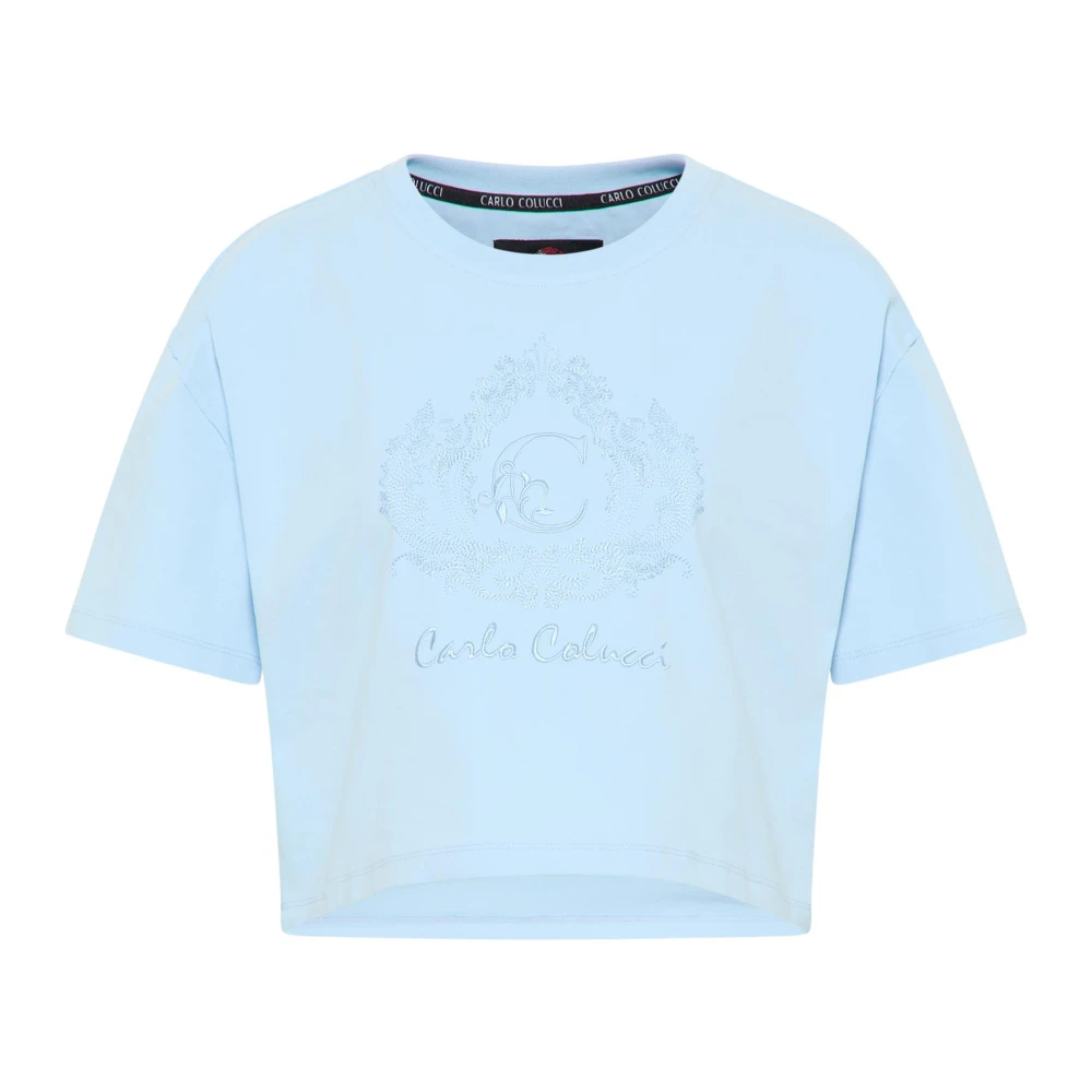 Carlo Colucci Women's Blue T-Shirts, M, Cropped Oversize T-Shirt