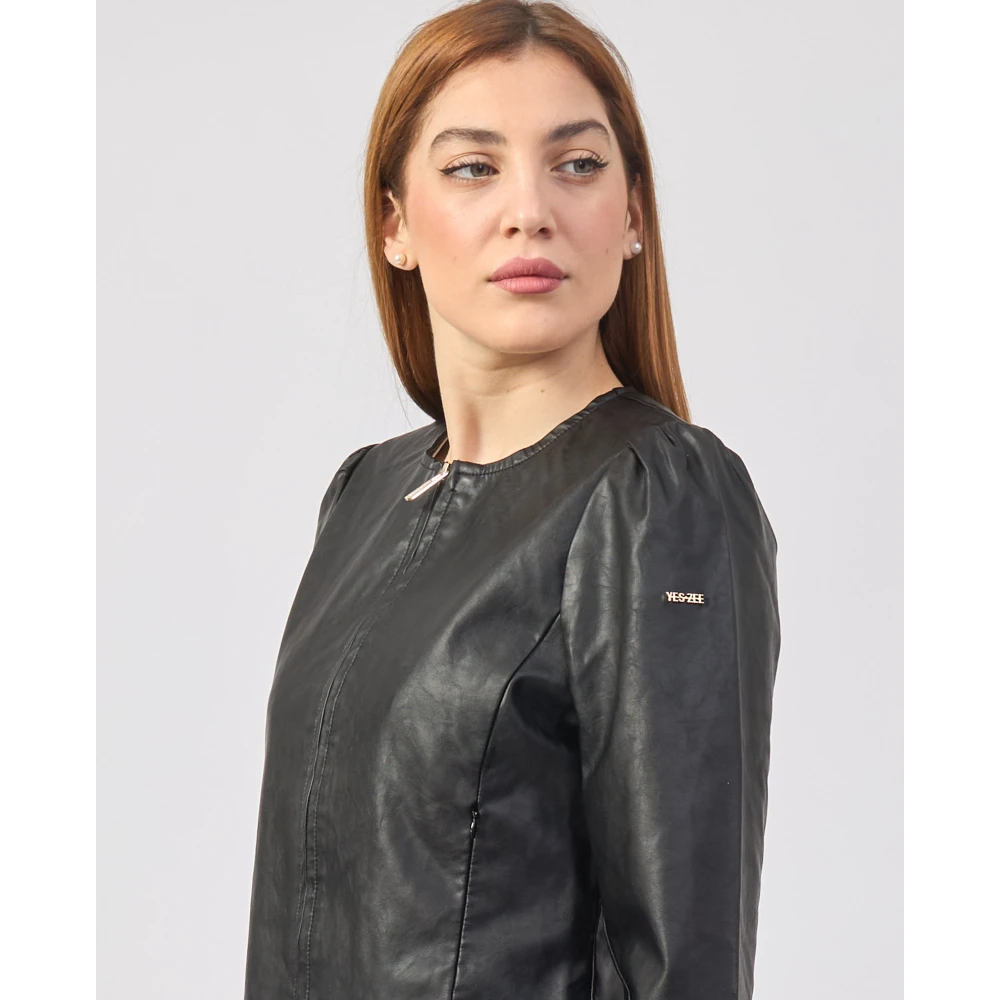 YES ZEE Zwarte leren jas met strepen Black Dames