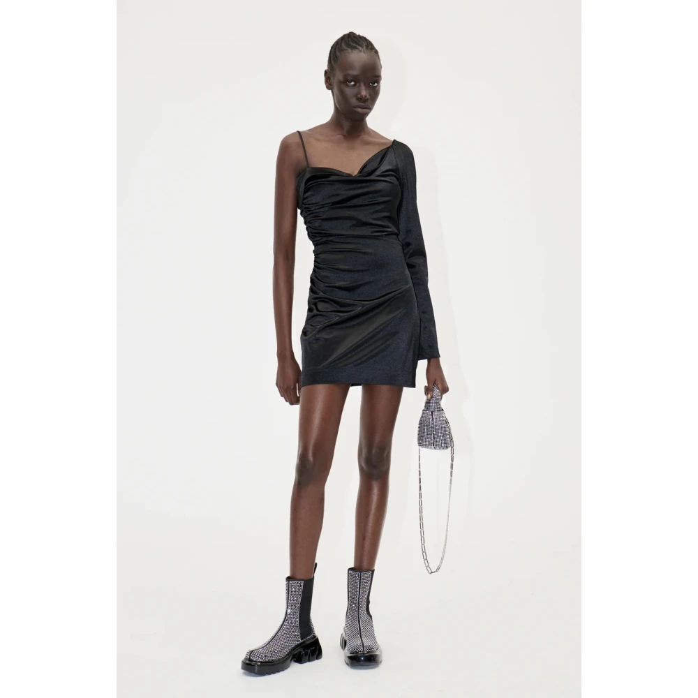 Stine Goya Jet Black Gerimpelde One-Shoulder Jurk Black Dames