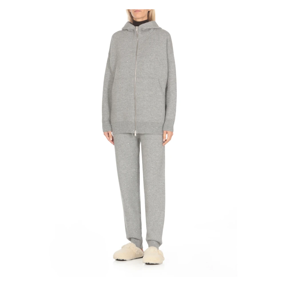 Fabiana Filippi Grijze Wollen Hoodie met Pailletten Gray Dames