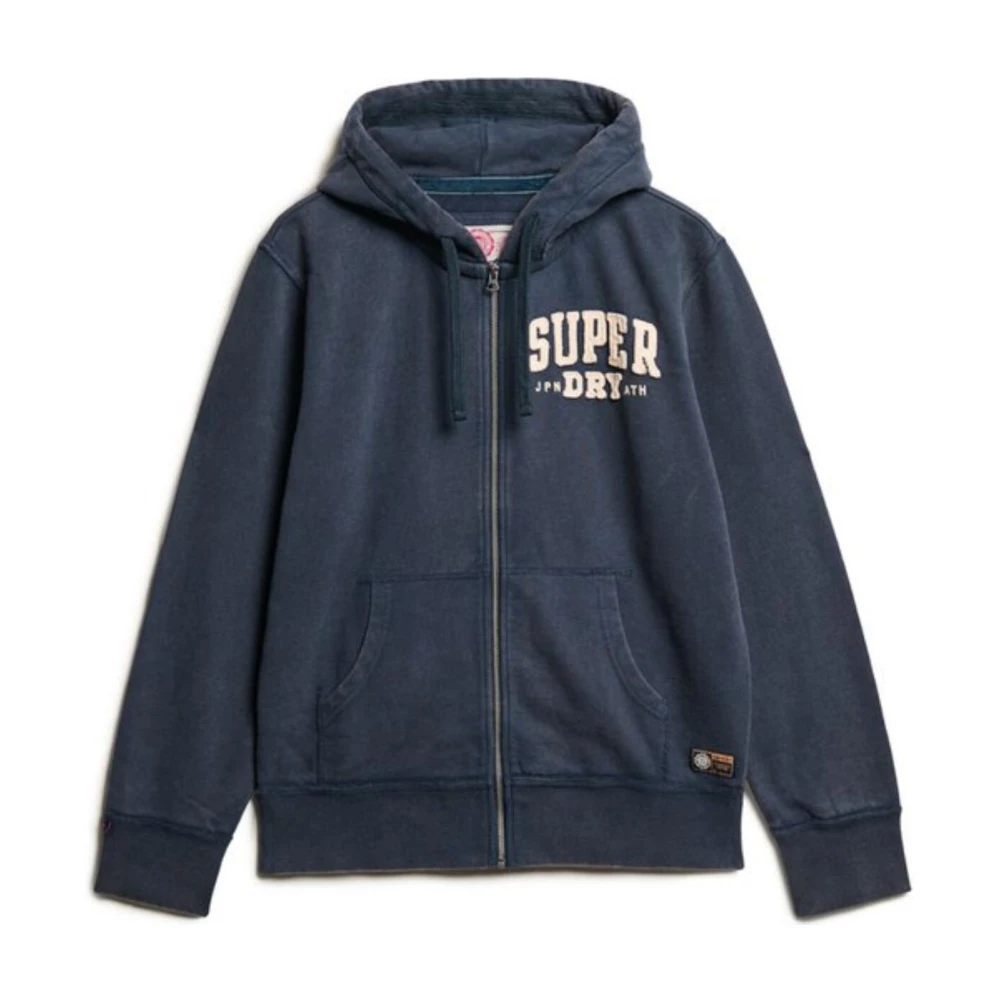 Superdry Men's Blue Zip-Throughs, S, Hooded Zip-Up Printed Sweatshirt With Front Pockets