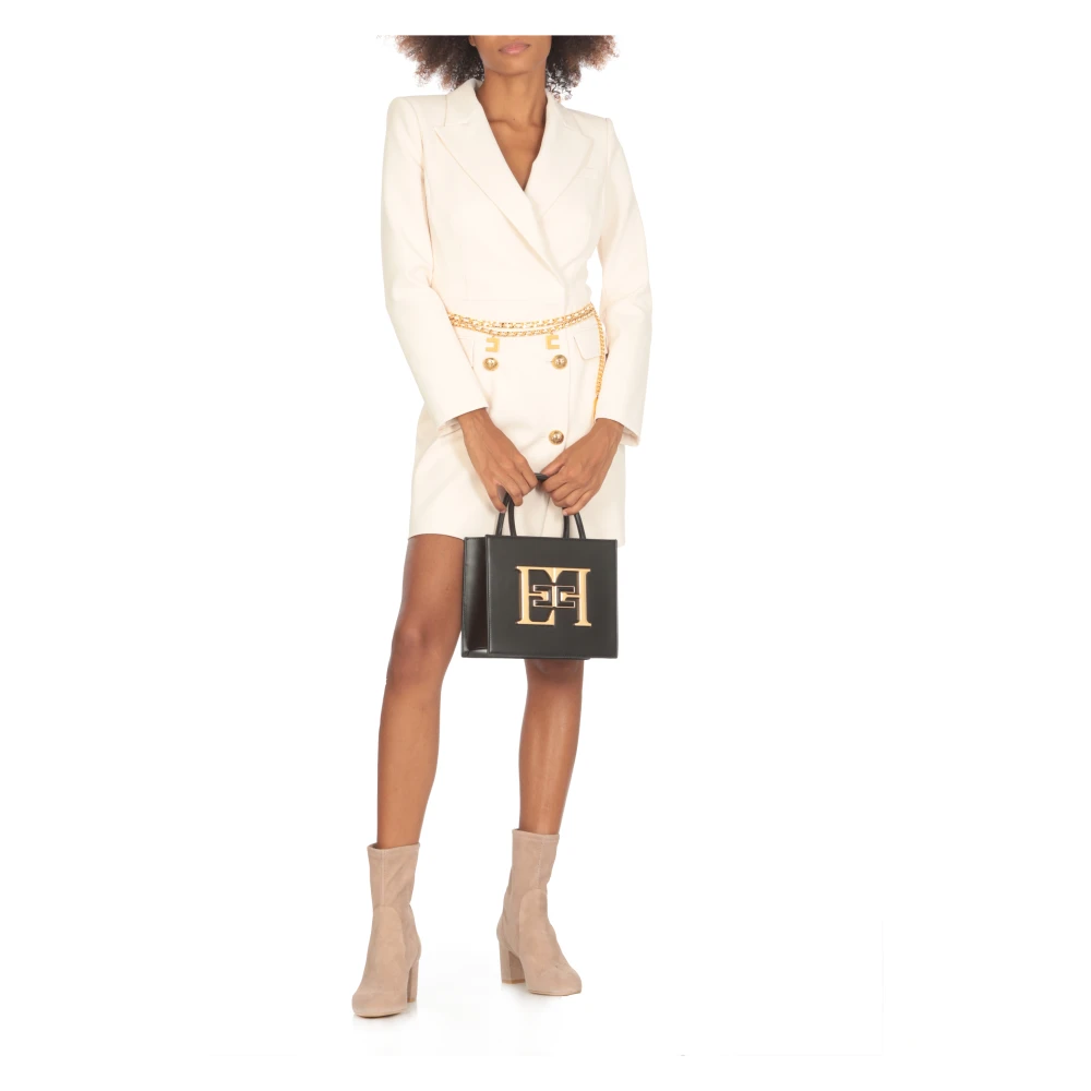 Elisabetta Franchi Ivoor Jurk met Peak Revers Beige Dames