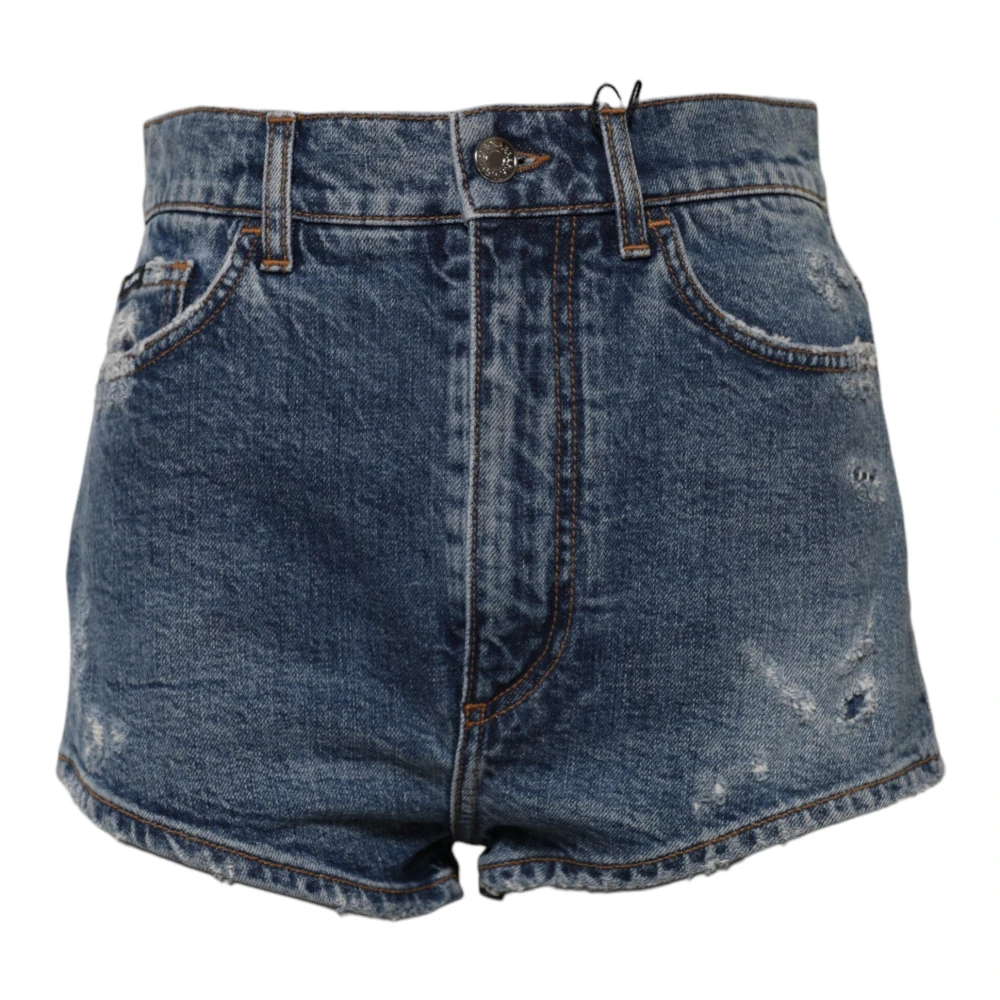 Dolce & Gabbana Women's Blue Tattered Denim Hot Trousers Shorts - Denim Shorts - S - Shorts