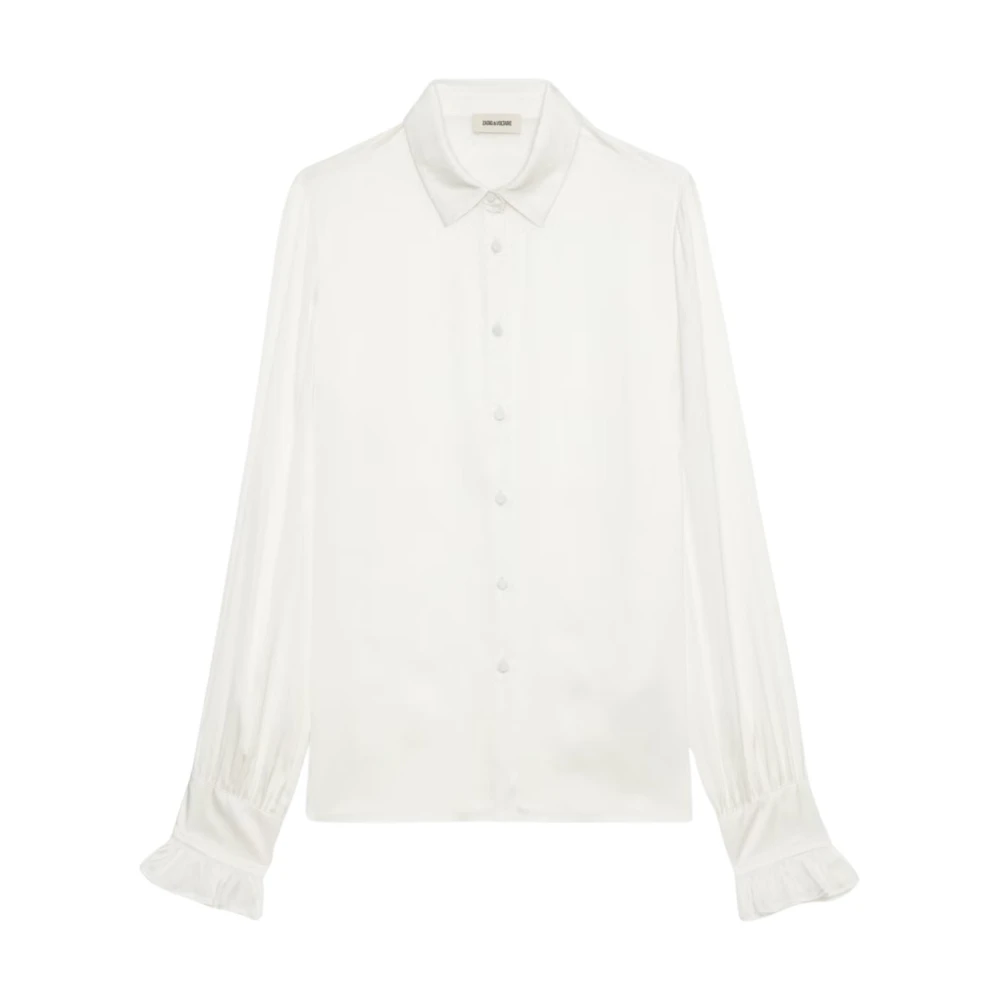 Zadig & Voltaire Satin Japansk Skjorta med Broderade Vingar White, Dam