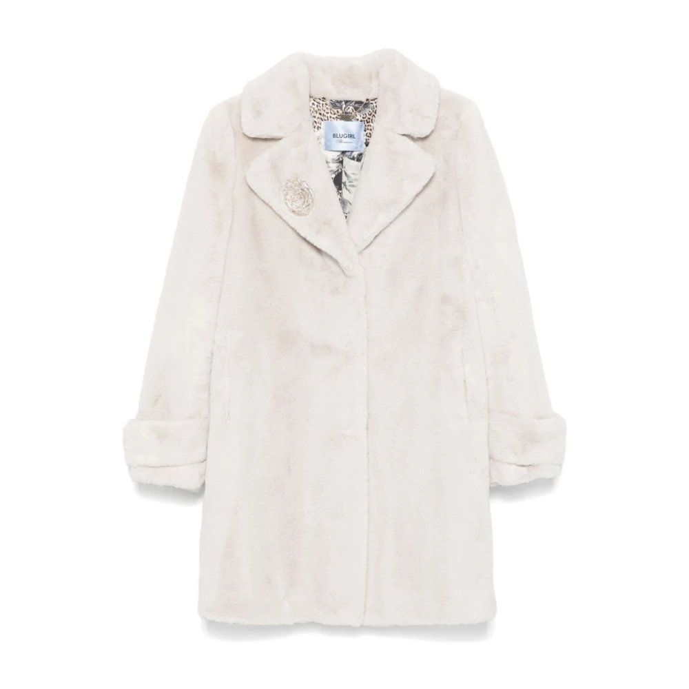 Blugirl Faux-Fur Jas met Kristal Knopen White Dames