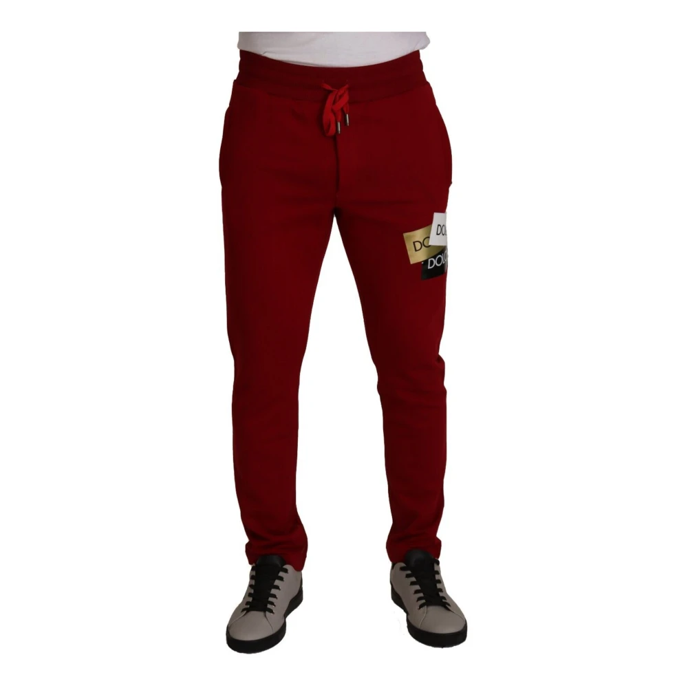 Dolce & Gabbana Röda Logo Patch Jogging Sweat Pants Red, Herr