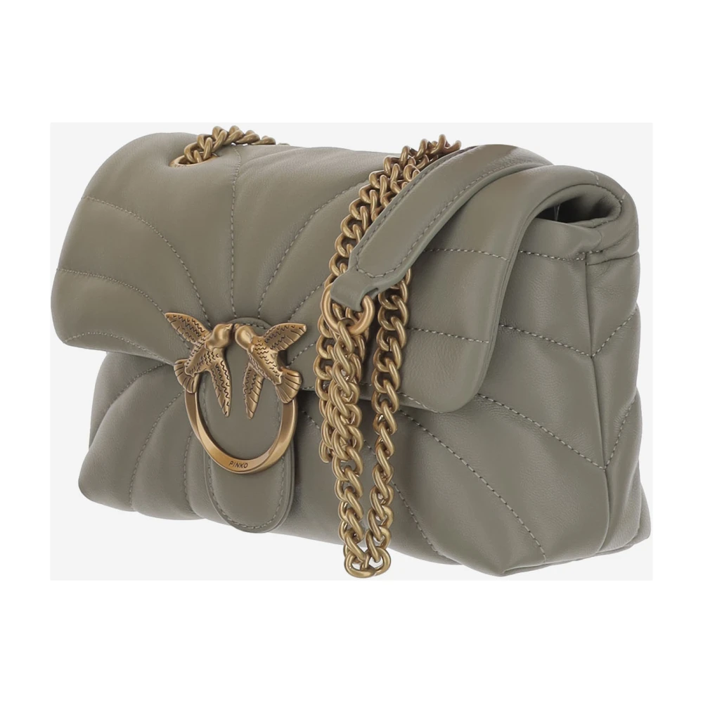 pinko Gewatteerde Leren Vlindertas met Love Birds Detail Green Dames