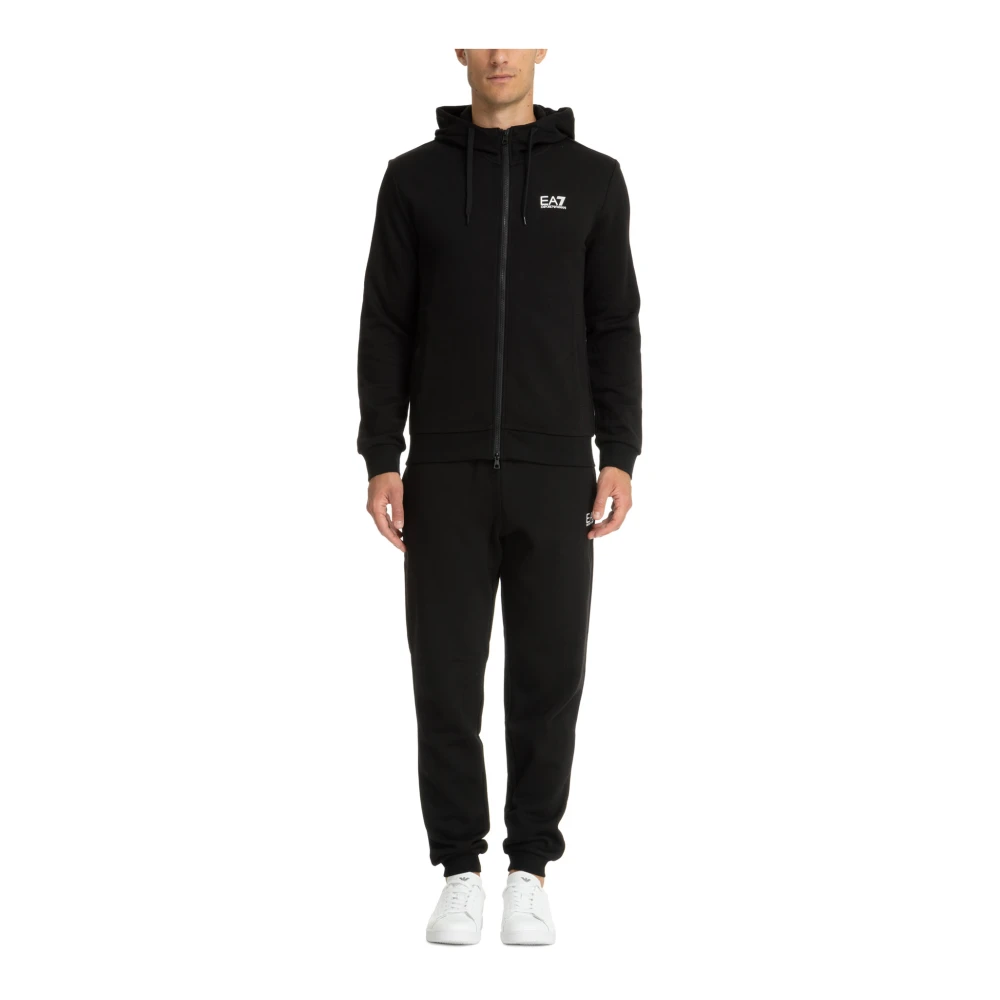 Emporio Armani EA7 Enfärgad Tracksuit med Huva och Fickor Black, Herr