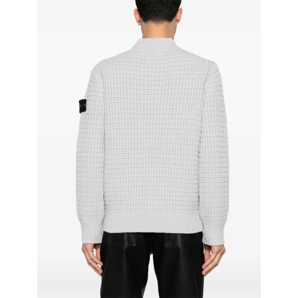 Stone Island Chunky Gebreide Trui met Afneembaar Badge Gray Heren