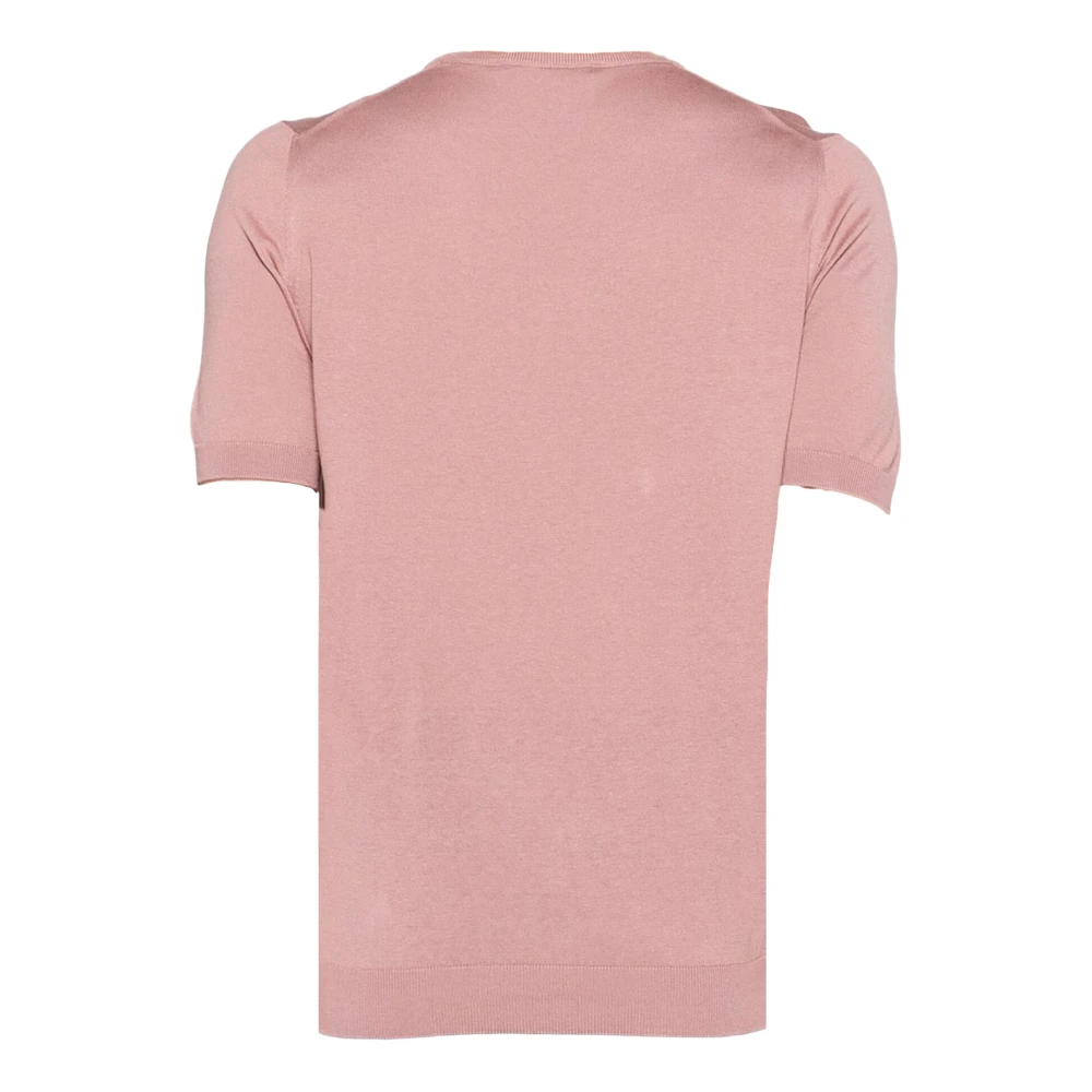 Tagliatore Zalmzijden T-shirt Geribbelde ronde hals Korte mouw Pink Heren