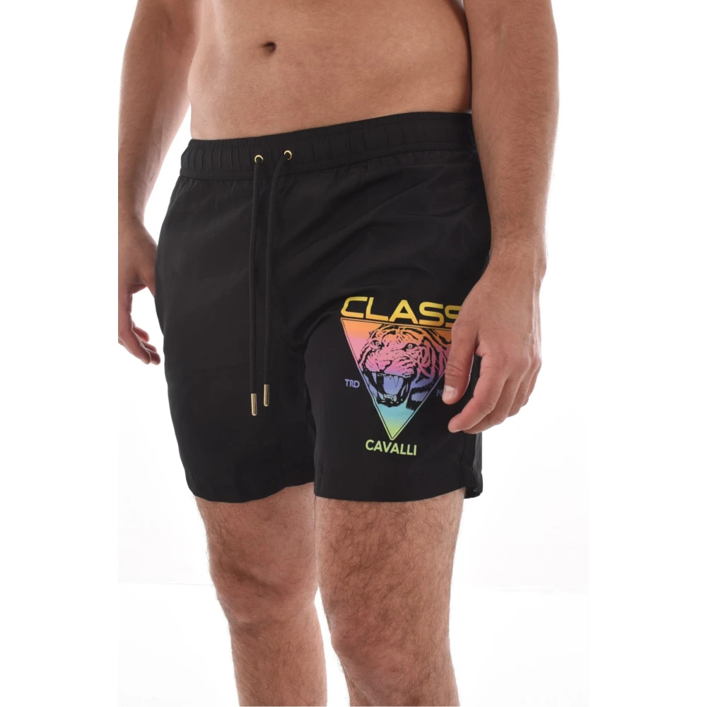 Cavalli Class Zwarte Logo Print Zwembroek Black Heren