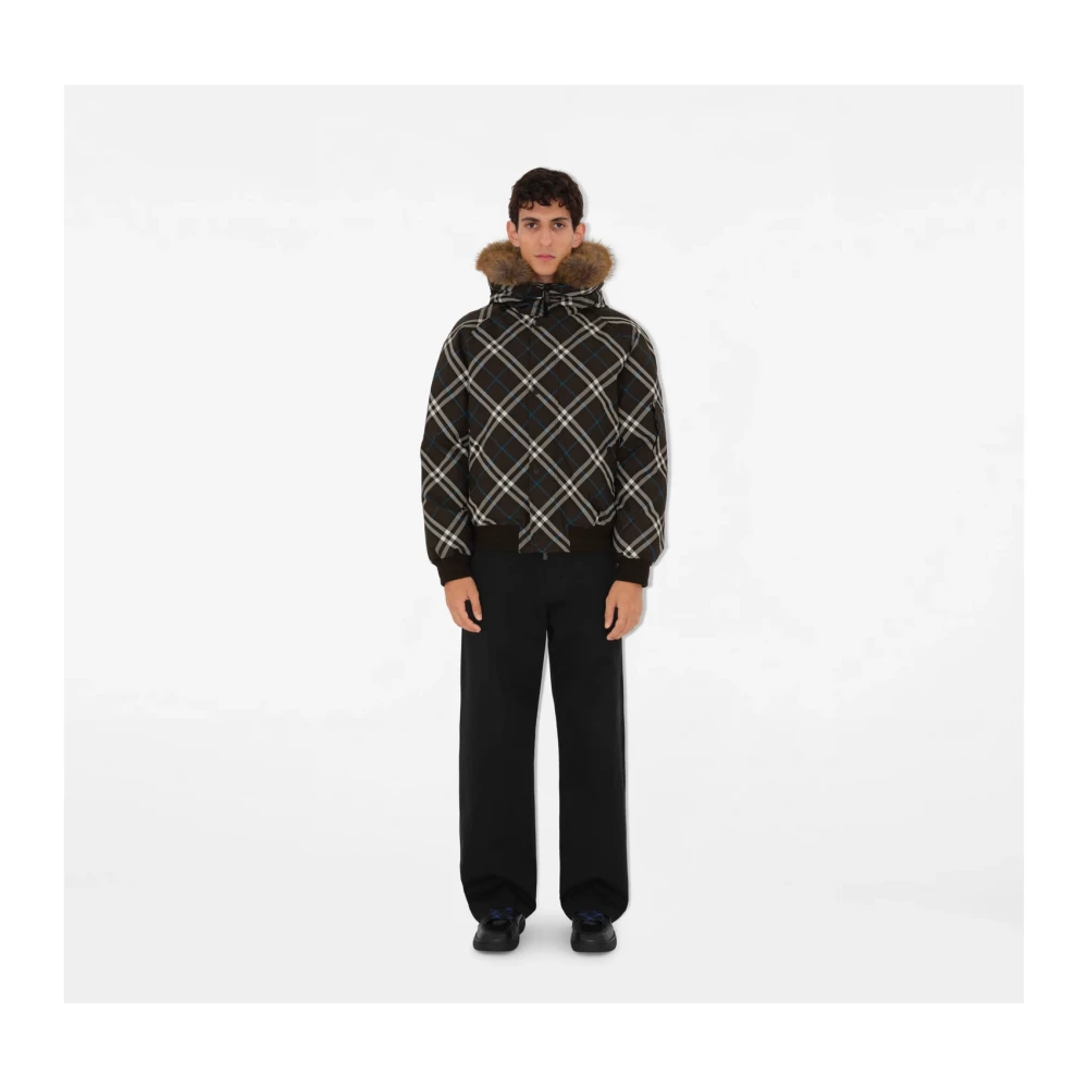 Burberry Geruite Bomberjack met Faux Fur Detail Multicolor Heren