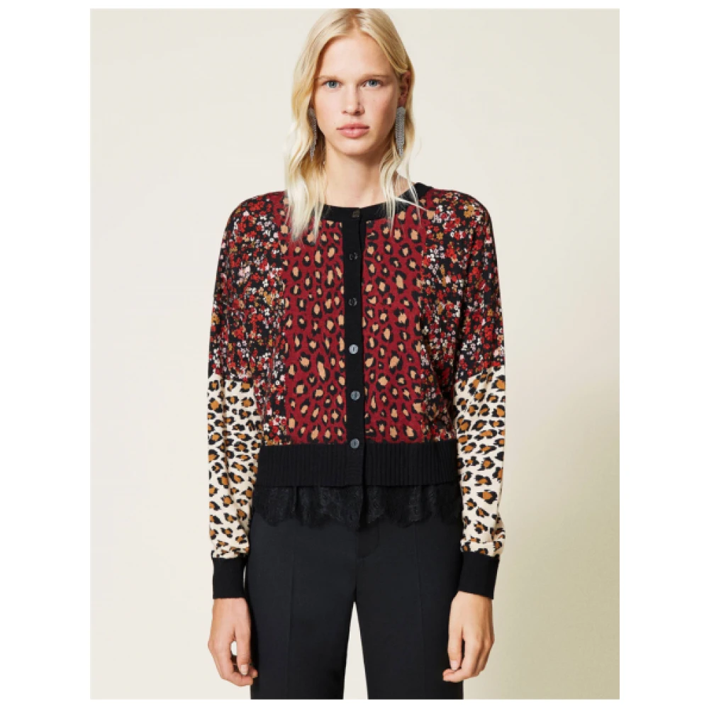 Twinset Leopard Bloemen Cardigan Set Multicolor Dames