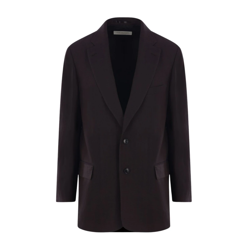 Dries Van Noten Donkerbruine Linnen en Wollen Jas Brown Heren