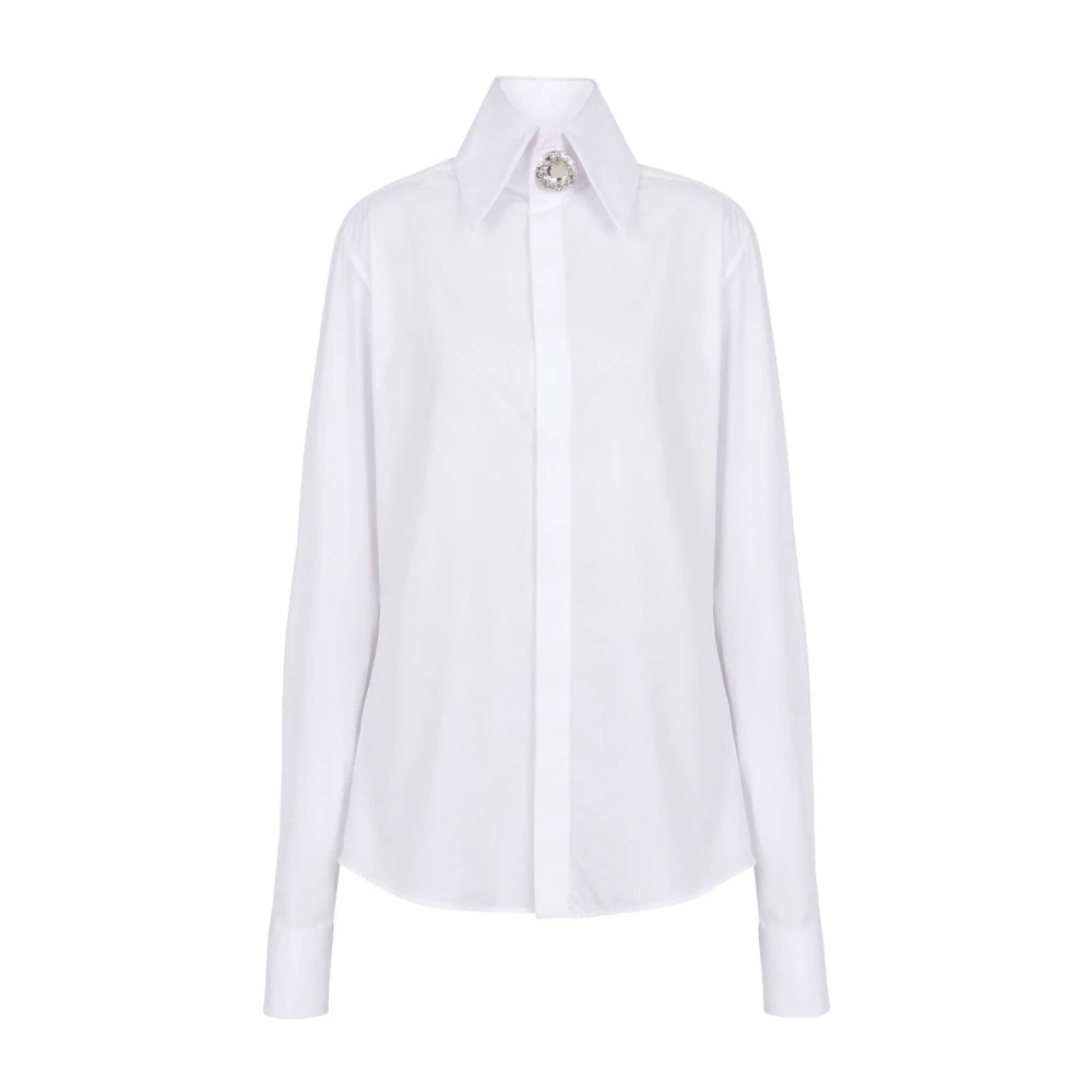 Balmain Witte Juweelversierde Katoenen Overhemd White Dames