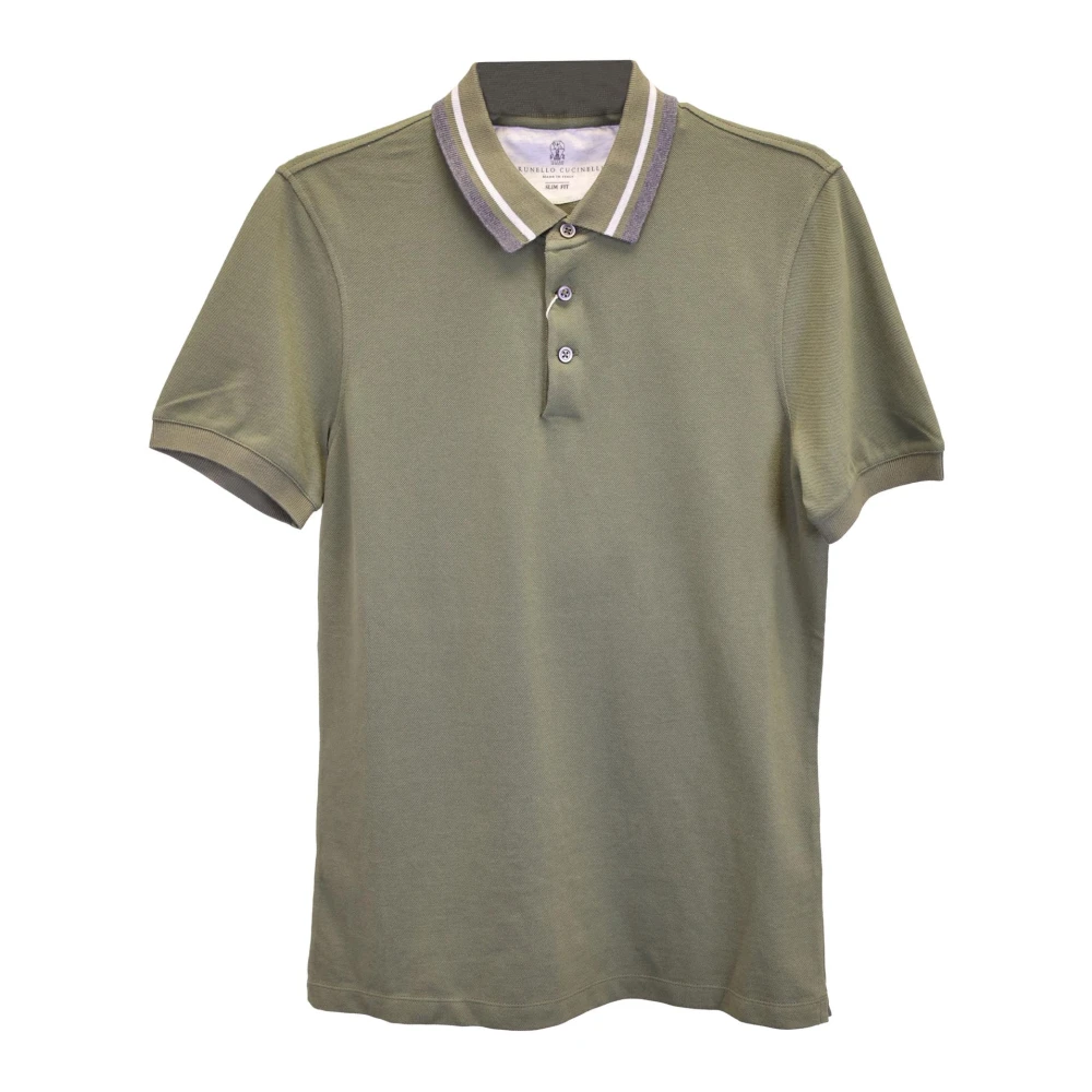 BRUNELLO CUCINELLI Army Green Cotton Pique Polo Shirt Green Heren