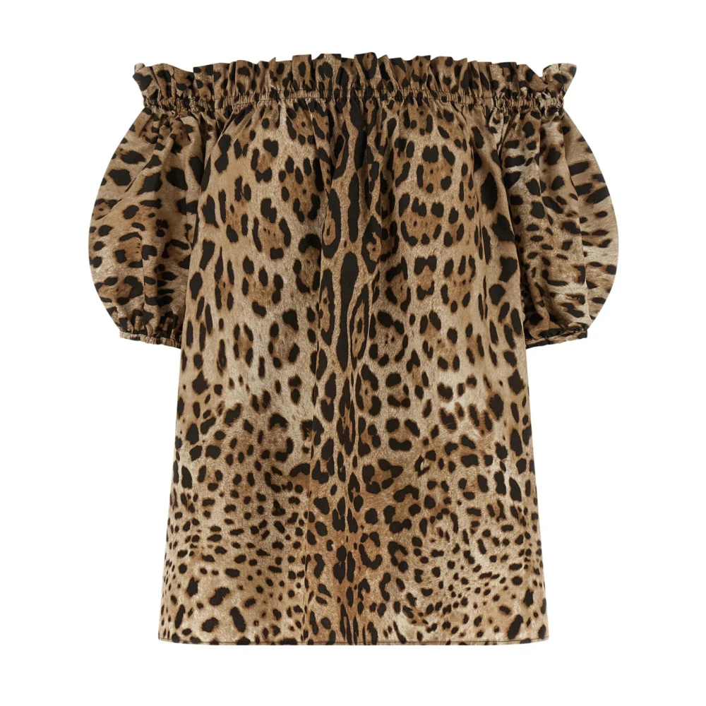 Dolce & Gabbana Women's Multicolor Blouses, 2XS, Short-Sleeved Leopard-Print Poplin Top