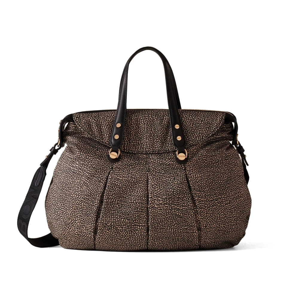 Borbonese Croissant Bruine Tas met Leren Details Brown Dames